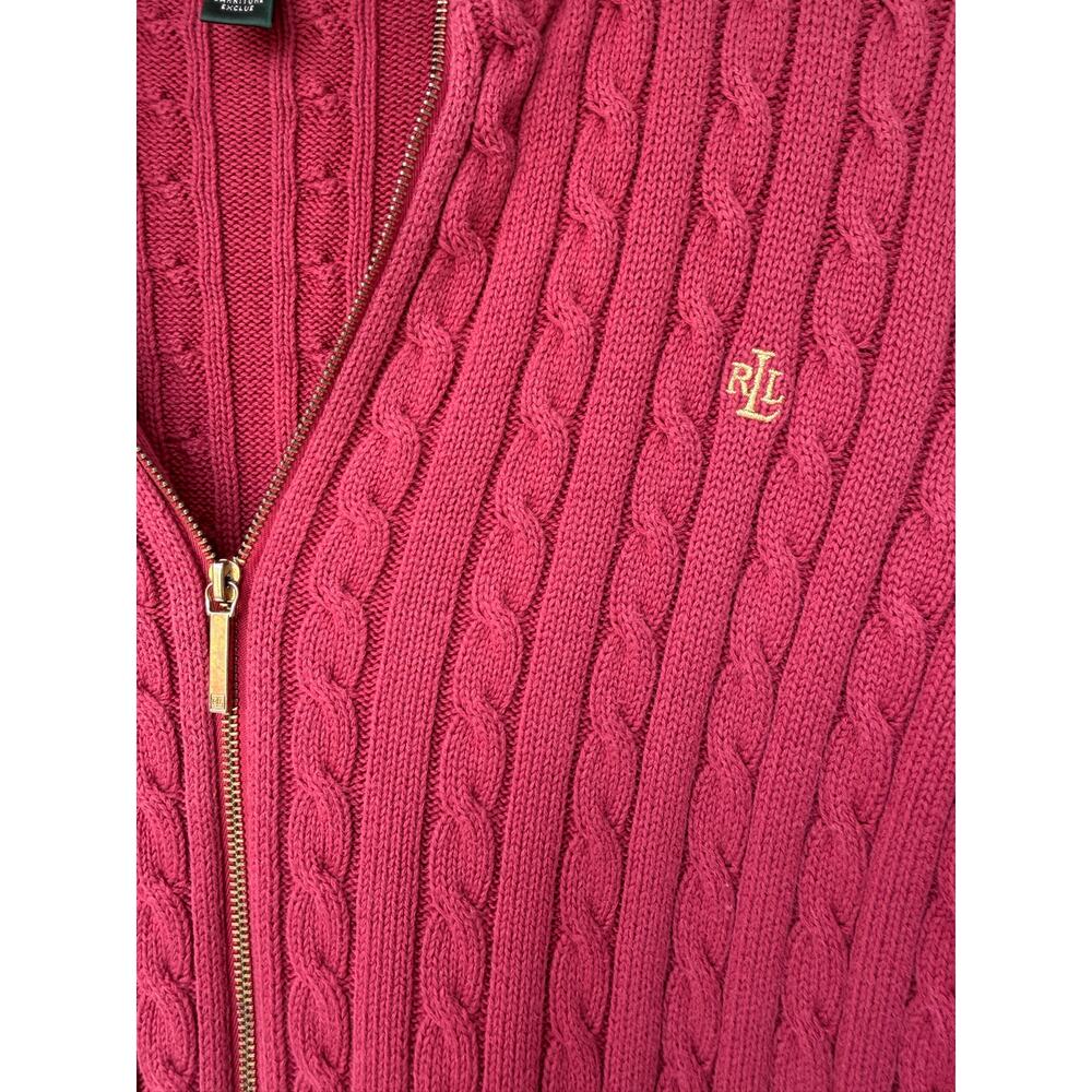 Lauren Ralph Lauren Sweater Womens Large Pink Cable Knit Full Zip Cotton - Picture 4 of 5
